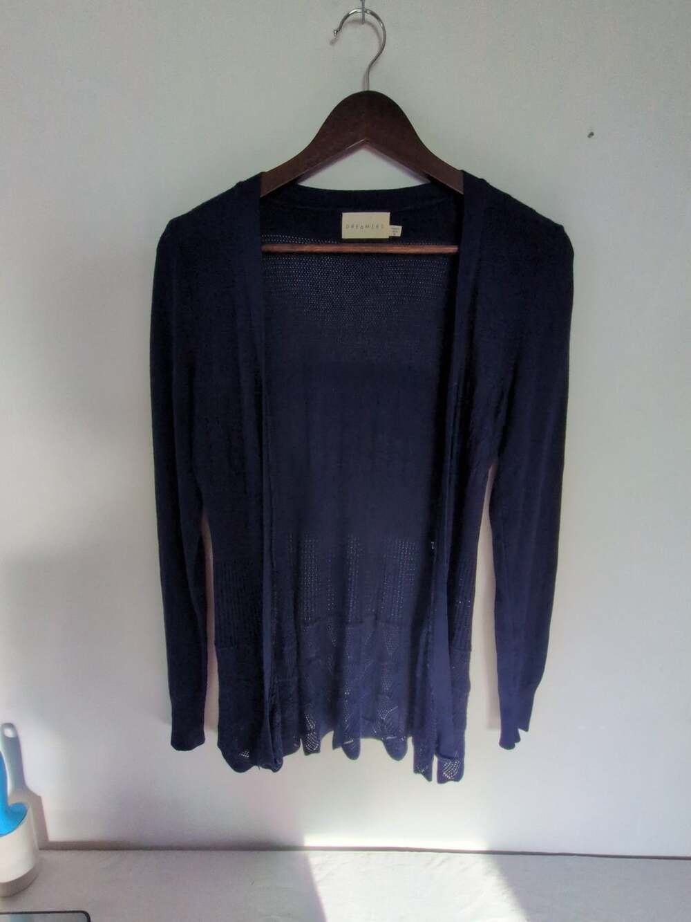 Dreamers Open Front Cardigan Size M Blue Cotton Rayon Knit Sweater